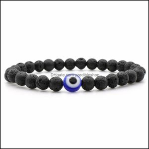 Fili di perline Bracciale turco occhi diabolici Perline di pietra naturale nera Ossidiana Uomo Braslet per le donne Gioielli a mano Yoga Ac Yzedibleshop Dhzoq