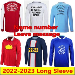 2022 2023 Koszulki piłkarskie Haaland długie rękawy G.jesus Martinelli Saka Maillots Benzema Ibrahimovic Mahrez Foden Camesitas Lewandoski Ziyech Pedri Football Shirt