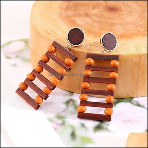 Dangle Chandelier Trendy Geometric Square Long Handmade Wooden Drop Earrings For Women Vintage Brown Wood Statement Earrin Lulubaby Dhkgf