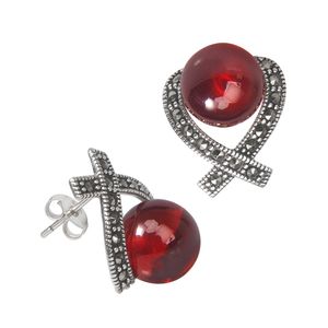 Vintage Ciondola S925 Argento sterling Da donna Orecchini a bottone Intarsiato Maxi Fagiolo rosso Zircone Gioielleria di moda Accessori per banchetti Compleanno Feste Regalo