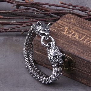 Bileklik Asla Kaya Viking Wolf Charm Bilezik Erkek Paslanmaz Çelik Örgü Zinciri Altın Kurt Punk Bilezikler Biker Takı 220831