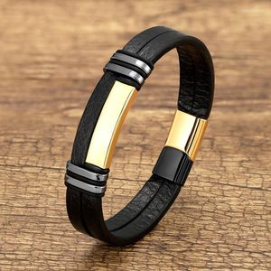 Bracelets de charme Corrente de couro preto Cadeia de metal de aço inoxidável para homens 2022 Moda Mulheres Bracelete Jóias Atacado