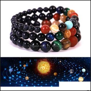 Perlenstränge Acht Planeten Chakren Blauer Sandstein Strang Armband Buddha Yoga Strench Frauen Männer Freundschaftsschmuck 6 8 10 mm Tropfen D Dhcs7