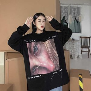 Magliette da donna Harajuku Punk Stampa T-shirt a maniche lunghe per le donne Autunno Casual BF Hip Hop Ins Net Rosso Uomini e donne Top Fashion Tees