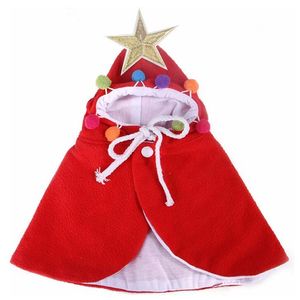 Dog Apparel Pet Christmas Costume Puppy Xmas Cloak with Star and Pompoms Cat Santa Cape Party Cosplay Dress for Cats and Small Medium Dogs