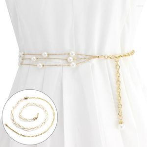 Paski naśladowanie Pearl Eleganckie kobiety cienki pasek złota srebrna sieć z koralikami damski przyjęcie weselne akcesoria odzieżowe