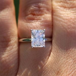 Solitaire Yüzük Alyans 14K Beyaz Altın Yastık 53 9x11mm DF Nişan Halo Ring Lab Diamond Solitaire Kadınlar için 220829