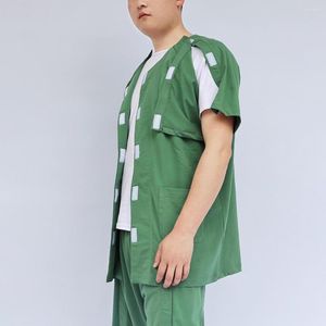 メンズスリープウェアステッカー閉鎖環境に優しい伸縮性の短袖の患者シャツパンツ屋内用セット
