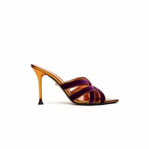 Alevi Mlano CYNDI women shoe 2022 10.5cm Mule with crossed velvet straps contrast trim and chromed heel