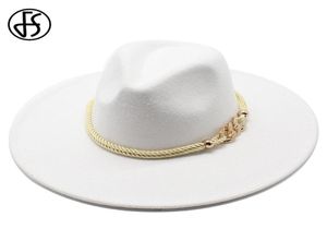Fs schwarze weiße Wolle große breite Krempe Hats Einfache Top -Hut Panama Feed Fedoras Hut für Männer Frauen Trilby Bowler Jazz Cap9268459