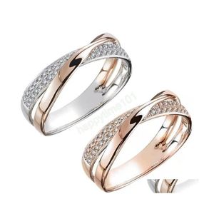 Band Rings Classic Wedding Rings for Women Fashion Two Tone X Shape Cross Dazzling CZ Ring Female Engagement Smycken Drop Delivery Dhotz
