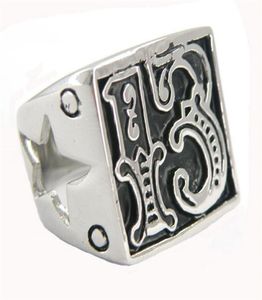 Fanssteel roestvrijstalen vintage heren of Wemens Jewelry Signet Lucky Evil Cutout Star Biker Ring Number Ring W33369777537