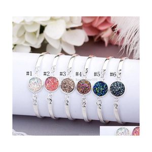 Charm Bracelets High Quality Druzy Bangles Round Natural Geode Stone Rhinestone Pave Drusy Charm Adjustable Bracelets For Women Ladi Dhkdl