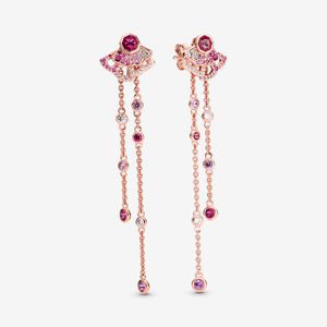 925 Silver Pink Fan stud Pendientes Copo de nieve perla Pendientes DIY fit Pandora Designer Jewelry