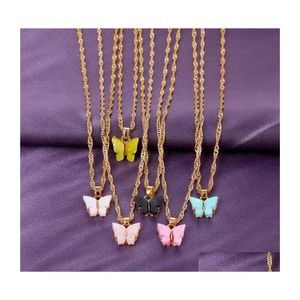 Pendant Necklaces Korean Boho Candy Color Acrylic Butterfly Necklace For Women Fashion Clavicle Chain Small Pendant Jewelry Collar M Dhtzp