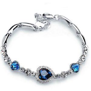 Armband mode ocean blå sliver pläterad kristall strass hjärta charm armband armband gåva swarovski smycken charm armband
