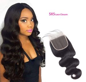 Wholesale Malaysian Human Hair 5X5 Lace Closure With Baby Hair Body Wave 1226inch 55 Closures Products Top Closures5852166