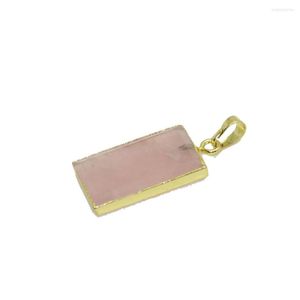 Pendant Necklaces Rose Crystal Quartz Charms For Jewelry Making Natural Korean Fashion Pink Rectangle Gold Bezel Cute Reiki Stone Locket