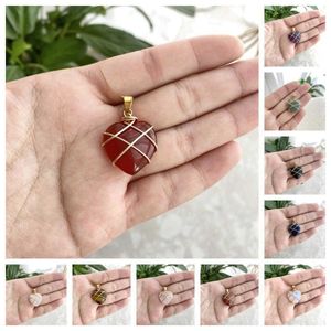 Colar de colar de cristal arame de ouro embrulhado no coração de reiki natural cristais de cura de pedra para jóias que produzem jóias de quartzo espiritual DIY