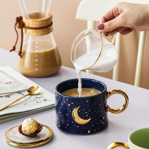 Muggar Creative Ceramic Gold Moon Sun Coffee With Handgrip Porcelain Te Milk Cups Nordic Home Office Water Mug Cup Nice Gift