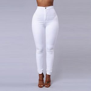 Jeans femininos cor sólida mulher magro branco preto cintura alta render vintage sexy calças longas femme casual lápis denim 221201