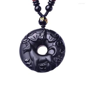 Pendant Necklaces JoursNeige Scrub Natural Obsidian Stone Zodiac Dog Peace Buckle Necklace For Women Men Sweater Chain Fashion Jewelry