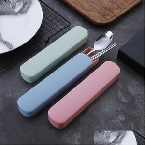 Flatware Sets Portable Stainless Steel Cutlery Set With Storage Box Chopstick Fork Spoon Flatware Kit High Quality Travel Tableware Dhze1