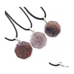 Pendant Necklaces Natural Stone Purple Aventurine Engraved Tai Chi Bagua Figure Pendant Jade Pendum Healing Reiki Fengshui Necklace Dhujy