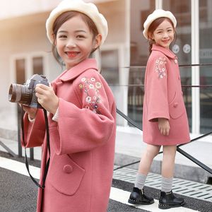 Coat Wool For Girl Jacket en Blends Embroidery Print Oblique Pockets Turn Collar Single breasted Fashion Outerwear Clothes 221130