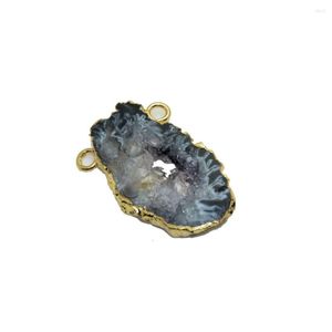 Pendant Necklaces Natural Slice Geode Stone Druzy For Women Jewelry Making 2022 Gold Bezel Slab Stripe With Hole Random Connector Female