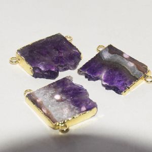 Pendant Necklaces Natural Purple Crystal Stone Connector Jewelry Making 2022 Women Gold Bezel Plating Pendulum Large Geode Druzy Amethysts