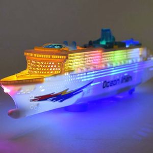 Diecast Model Car Light Music Universal Ocean Liner Ship Flashing Sound Electric Cruises Toys For Children Automatic Steering Kids Boat Toy