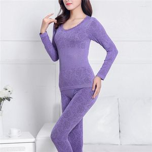 Women's Two Piece Pants Autumn Winter Women Thermal Underwear Set Ladies Clothes Seamless Long Sleeve O Neck Top Johns Female