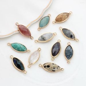 Charms Natural Stone Geometric Facet Olive Leaves Birthstone Connector 2pcs/lot For DIY Fashion Jewelry Accessories