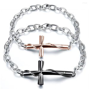 Link Bracelets Lovers 'Bangles Classical preto/ouro rosa/branco aço inoxidável homem jóias de corrente GS776