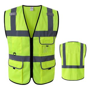 Roupas de construção Múltiplas bolsos de segurança Reconte de segurança de cor brilhante colete de colorido Railway miners de carvão uniforme colete refletivo de malha respirável