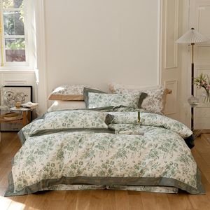 Bedding Sets Vintage Red Green Printed Duvet Cover Egyptian Cotton Soft Breathable Set 4pcs For All Season 1bed Sheet 2Pillowcase