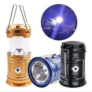 Lampada da lanterna da campeggio con caricatore solare portatile Illuminazione da esterno a LED Lampade da tenda da campeggio pieghevoli Lanterna ricaricabile tramite USB