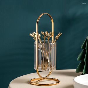 Dinnerware Sets Household Gold Frame Fork Storage Stainless Steel Small Spoon Chopstick Box Dining Table Kitchen Home Decoration