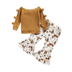 Zestawy odzieży 07 05 Lioraitiin 0 4Years Toddler Baby Girl 2pcs Autumn Fashion Zestaw Długie rękawie Solidne Top Flared Pants 221130