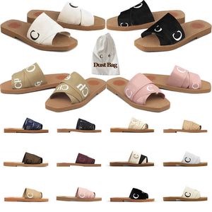 Women Sandals Flat Slides Woody Womens Outdoor Shoes Designer Luxury Slippers Black White Canvas Lace Rubber Fashion With Dust Bag Size