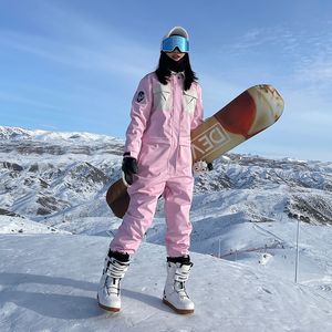 Skianzüge Outdoor Thermische Ski Frauen Mit Kapuze Snowboard Overall Sport Wasserdichte Weibliche Schnee Overalls Frau Schneeanzug 221130