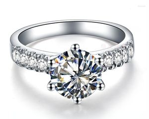 Anéis de cluster 14k 585 Gold branco Seis pontas de bom aparência anel de casamento de 2C de diamante para mulheres jóias de design perfeito