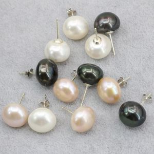 Studörhängen Trendiga 925 Sterling Silver 12mm Natural Freshwater Pearl Earring Studs Weddings Gifts Jewelry B3436