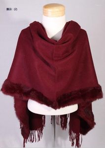 スカーフバーガンディ冬の女性ウールカシミア毛皮のショール春冬濃い暖かいラップケープ