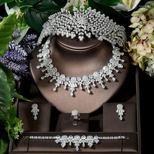 Necklace Earrings Set Fashion Luxury Cubic Zirconia Wedding Bridal Tiara Crown 5PCS White Gold Color Bright Earring Jewelry N-1604