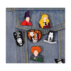 Pins Brooches Halloween Movie Enamel Pins Custom Zombie Lydia Wednesday Sandersons Brooch Lapel Badges Character Jewelry Gift For Fa Dh0Z7