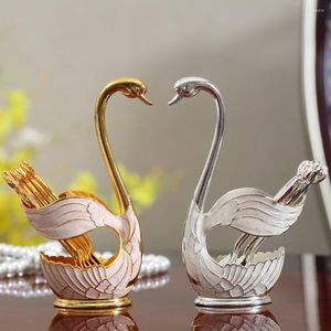 Dinnerware Sets Mini Swan Spoon/Fork Set Dessert Cake Fruit Utensils Restaurant El Coffee Shop Tableware For Kitchen Gadget Accessories