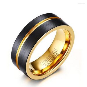 Anéis de casamento homens banda de qualidade anel preto tungstênio carboneto de 8 mm de largura de ouro punk utr8227