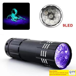 Mini torcia LED UV luce viola 9 LED torcia lampada a batteria luci ultraviolette flash per rilevatore di denaro antifalso urina scorpione